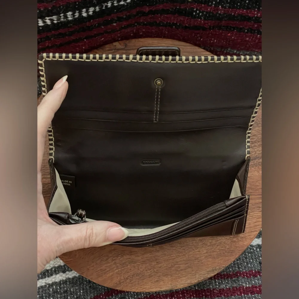 COACH MIA Brown & Tan Leather/Suede SOHO Wallet w/Stud Detail - Picture 8 of 10